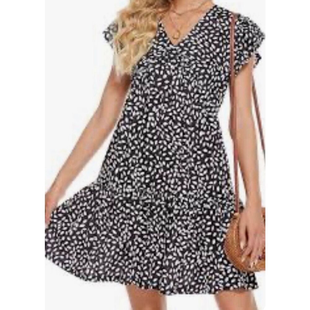 Altar'd State Black White Polka Dot Tiered Fit & Flare Mini Dress Size XS